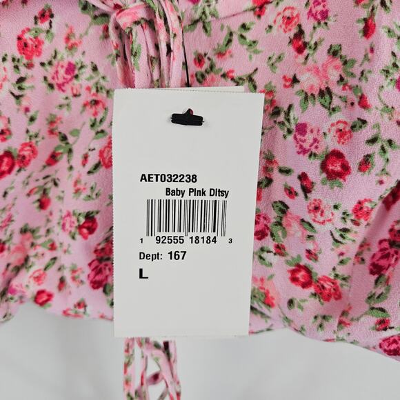 NWT AFRM Sienna Pastel Pink Floral Ruffle Cap Sleeve Adjustable Strap Crop Top L - Picture 10 of 12